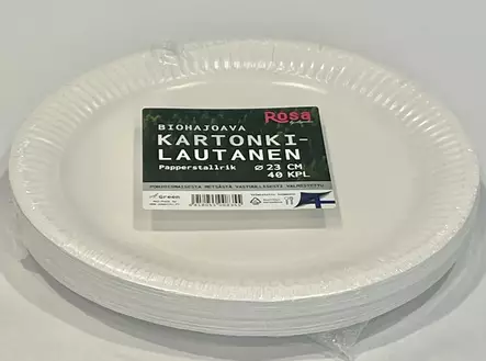 Rosa Matalalautanen 23cm, valkoinen 40kpl, Biohajoava lakkapinta - Kertakäyttöastiat - 0012336 - 1